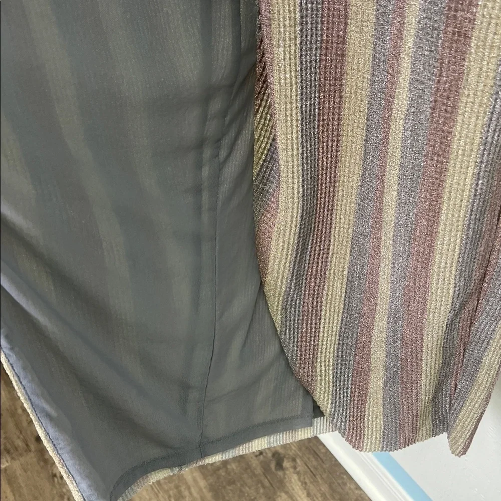 Saylor - Meghan Multi Colored Sequin Stripped Faux Wrap Midi Dress Size Small